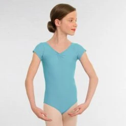 1st Position Alice Cap Sleeved Ruched Leotard (Matt Nylon) -Dance Direct Store aqua q26 aq 3