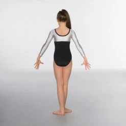 1st Position Alexa Velour Hologram Long Sleeved Leotard -Dance Direct Store black silver gym002 black back 1 2 6