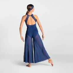1st Position Sequin Lace Insert Culottes Jumpsuit Navy -Dance Direct Store cold0041 nav april 2025 07 1