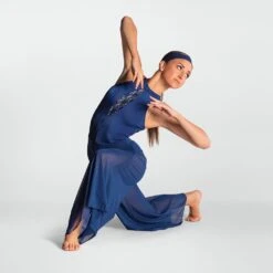 1st Position Sequin Lace Insert Culottes Jumpsuit Navy -Dance Direct Store cold0041 nav april 2025 09 1