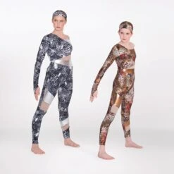 1st Position Cutaway Contrasting Panelled One Shoulder Catsuit -Dance Direct Store fpc23037 rust silver oct2024 007 1