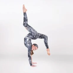 1st Position Cutaway Contrasting Panelled One Shoulder Catsuit -Dance Direct Store fpc23037 silver oct2024 001 1