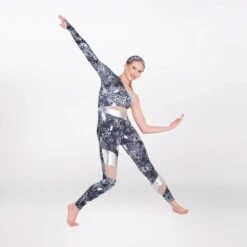 1st Position Cutaway Contrasting Panelled One Shoulder Catsuit -Dance Direct Store fpc23037 silver oct2024 005 1