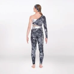 1st Position Cutaway Contrasting Panelled One Shoulder Catsuit -Dance Direct Store fpc23037 silver oct2024 009 1