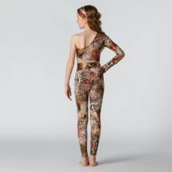 1st Position Cutaway Contrasting Panelled One Shoulder Catsuit -Dance Direct Store fpc23037 rust 2