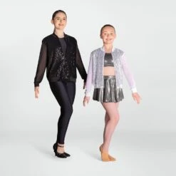 1st Position Sequin Bomber Jacket With Mesh Sleeves