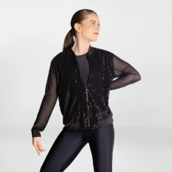 1st Position Sequin Bomber Jacket With Mesh Sleeves -Dance Direct Store fpc24059 blk april 2025 05