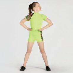 1st Position Raglan Sleeve T-shirt And Shorts With Sequin Trim -Dance Direct Store fpc24087 2024 003 cyber green