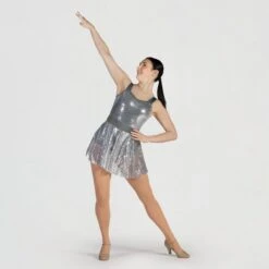 1st Position All-Over Sequin Dress With Circular Skirt -Dance Direct Store fpc24119b 2024 003 silver