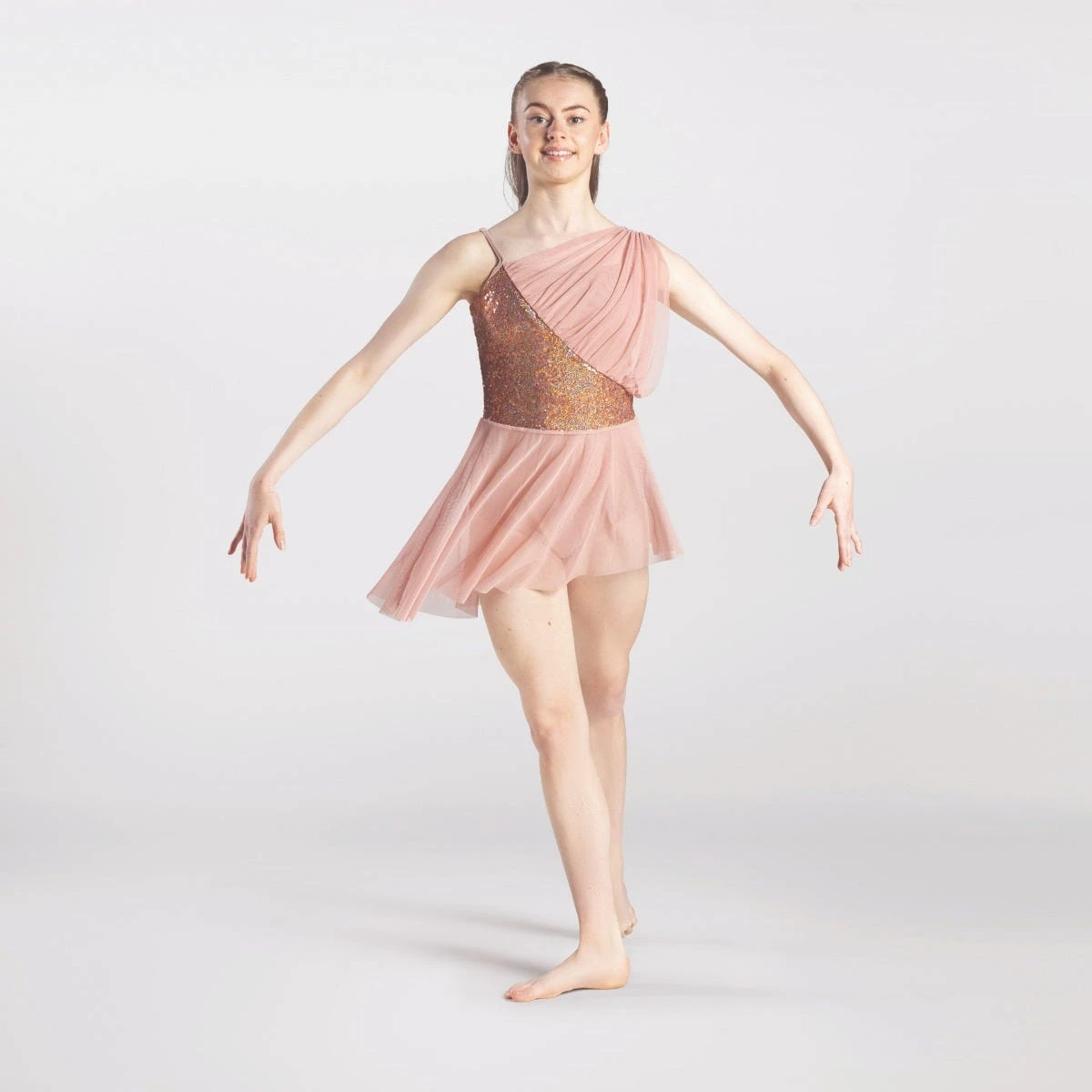 1st Position Diagonal Sequin Panelled Dress With Mesh Overlay 2 1st Position Diagonal Sequin Panelled Dress With Mesh Overlay - Image 2