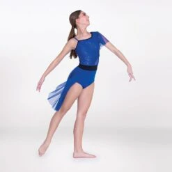 1st Position Stretch Mesh Asymmetric Skirted Leotard -Dance Direct Store fpc25083b 4 1