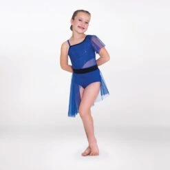 1st Position Stretch Mesh Asymmetric Skirted Leotard -Dance Direct Store fpc25083b 9 1