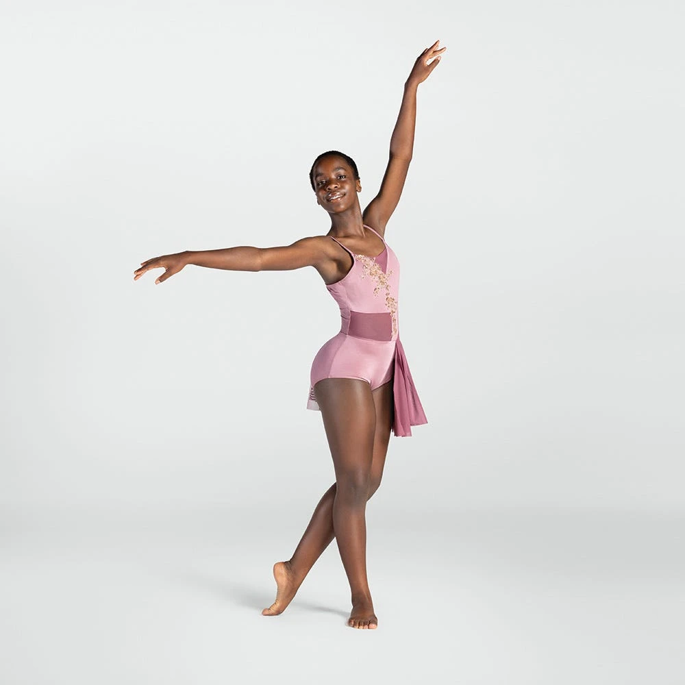 1st Position Appliqued Leotard With Stretch Mesh Bustle 3 1st Position Appliqued Leotard With Stretch Mesh Bustle - Image 3