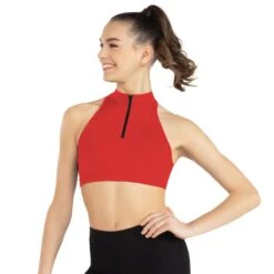 1st Position Mock Neck Zip Front Bra -Dance Direct Store fpdr24013 red 1 w