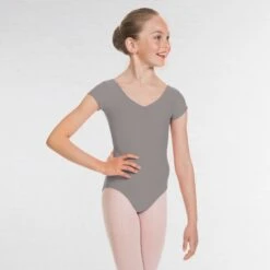 1st Position Alice Cap Sleeved Ruched Leotard (Matt Nylon) -Dance Direct Store grey q26 gry 3
