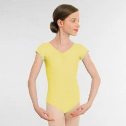 1st Position Alice Cap Sleeved Ruched Leotard (Matt Nylon) -Dance Direct Store lemon q26 le 3