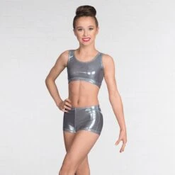1st Position Metallic Crop Top Grey