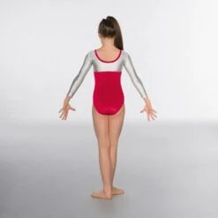 1st Position Alexa Velour Hologram Long Sleeved Leotard -Dance Direct Store red silver gym002 red back 1 1 6