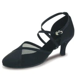 Roch Valley Bona Ladies Ballroom Satin Shoe With X Straps 2.2 Inch Slim Flared Heel